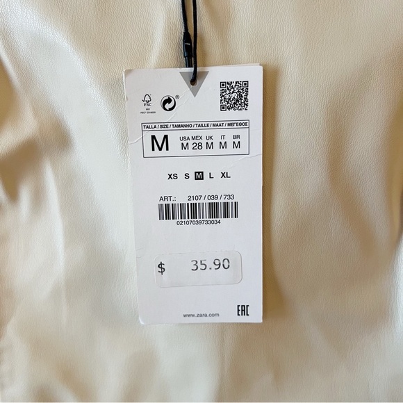 ZARA ECRU Beige FAUX LEATHER CROP TOP Spaghetti Straps Size Medium NEW - Picture 3 of 9